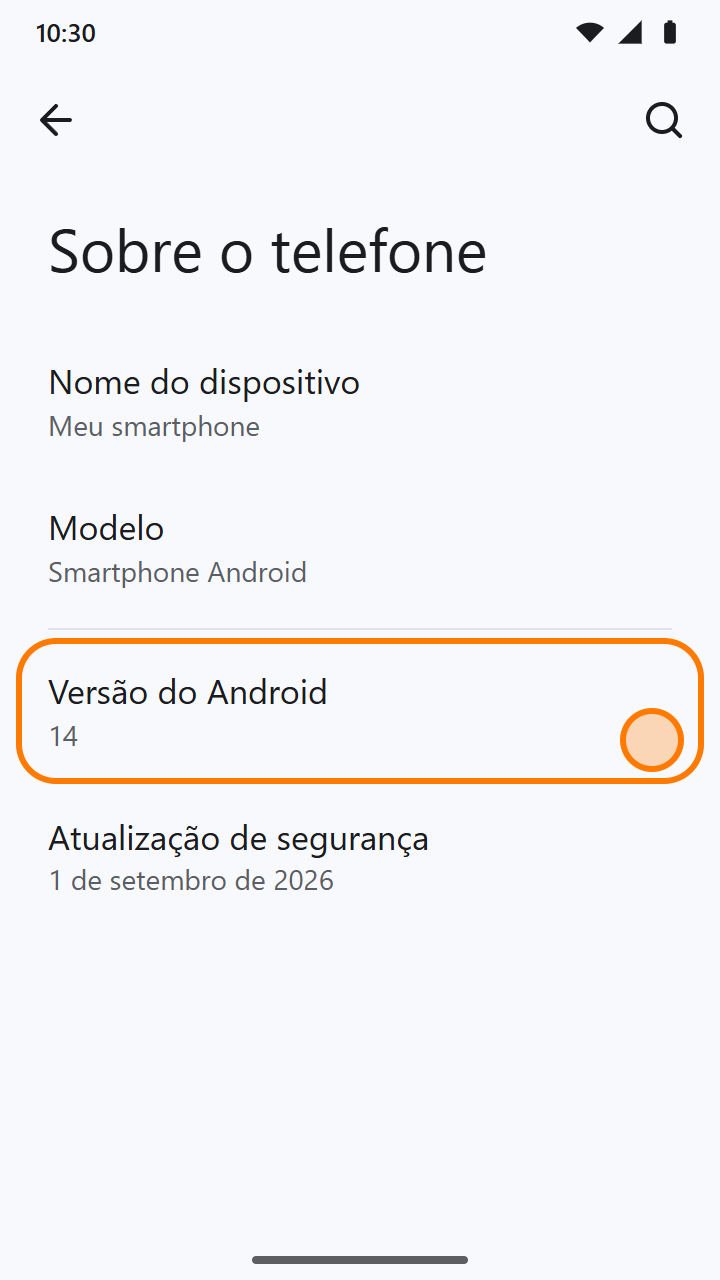 Tela Sobre o telefone com o item Versão do Android destacado