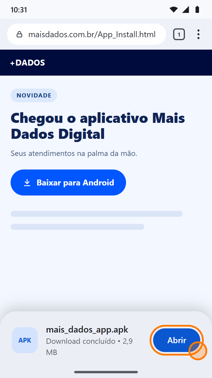 Chrome mostrando o download concluído com o botão Abrir