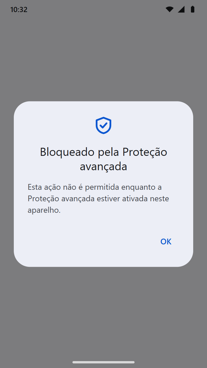Aviso de ação bloqueada pela Proteção avançada